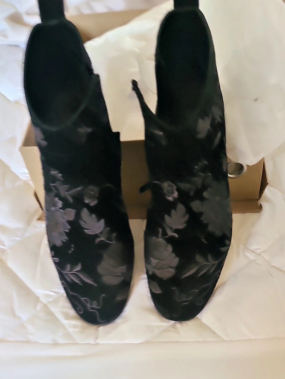 Floral Ankle Boots in Black Like New